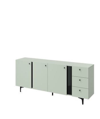 Commode en bois clair à 3 portes et 3 tiroirs, Coloris Large CS 03, Vert Menthe / Noir, l200xL41xH84 cm 2024