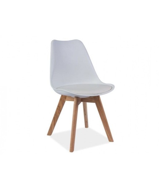 Chaise rembourrée en cuir écologique, avec pieds en bois Kris Blanc / Chêne, l49xA41xH83 cm shop