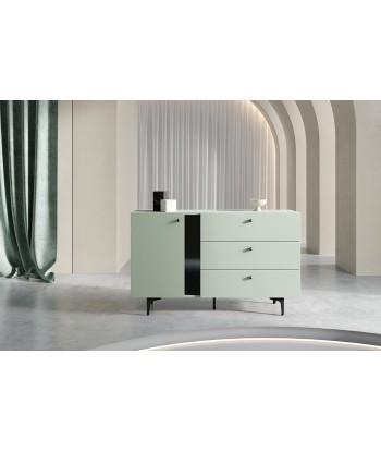 Commode en bois clair avec 1 porte et 3 tiroirs, Coloris Small CS 04, Vert Menthe / Noir, l138xL41xH84 cm Economisez 