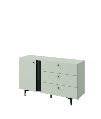 Commode en bois clair avec 1 porte et 3 tiroirs, Coloris Small CS 04, Vert Menthe / Noir, l138xL41xH84 cm Economisez 