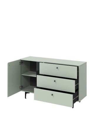 Commode en bois clair avec 1 porte et 3 tiroirs, Coloris Small CS 04, Vert Menthe / Noir, l138xL41xH84 cm Economisez 