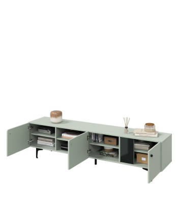 Commode TV en bois avec 3 portes, Colors Large CS 05, Vert Menthe / Noir, L200xW41xH50 cm en ligne