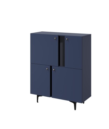 Armoire 4 portes en bois clair, Coloris CS 01, Bleu marine mat / Noir, L105xl41xH127 cm soldes