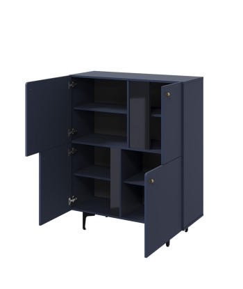 Armoire 4 portes en bois clair, Coloris CS 01, Bleu marine mat / Noir, L105xl41xH127 cm soldes