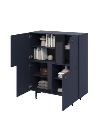 Armoire 4 portes en bois clair, Coloris CS 01, Bleu marine mat / Noir, L105xl41xH127 cm soldes