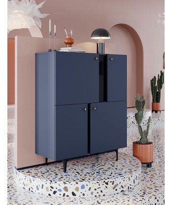 Armoire 4 portes en bois clair, Coloris CS 01, Bleu marine mat / Noir, L105xl41xH127 cm soldes