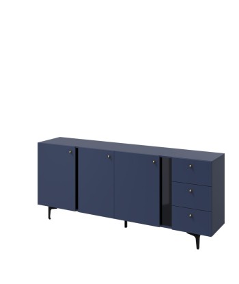 Commode en bois clair à 3 portes et 3 tiroirs, Coloris Large CS 03, Bleu Marine Mat / Noir, L200xL41xH84 cm Découvrez la collection