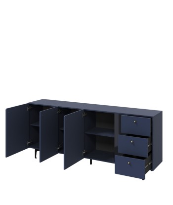 Commode en bois clair à 3 portes et 3 tiroirs, Coloris Large CS 03, Bleu Marine Mat / Noir, L200xL41xH84 cm Découvrez la collection