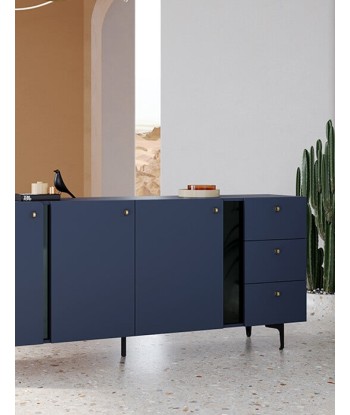 Commode en bois clair à 3 portes et 3 tiroirs, Coloris Large CS 03, Bleu Marine Mat / Noir, L200xL41xH84 cm Découvrez la collection