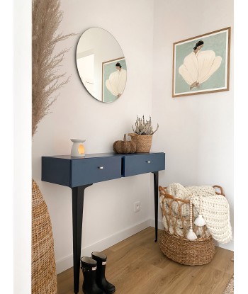 Console en bois clair avec 2 tiroirs, Coloris CS 07, Bleu Marine mat / Noir, L105xl30xH80 cm 50-70% off 