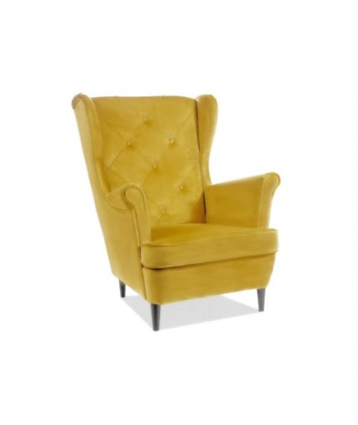 Fauteuil fixe tapissé de tissu et pieds en bois Lady Matt Velvet, Jaune/ Wengé, l75xA85xH101 cm Faites des économies