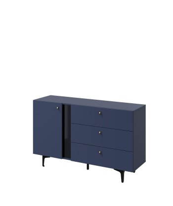 Commode en bois clair avec 1 porte et 3 tiroirs, Coloris Small CS 04, Bleu marine mat / Noir, L138xl41xH84 cm Venez découvrir notre 