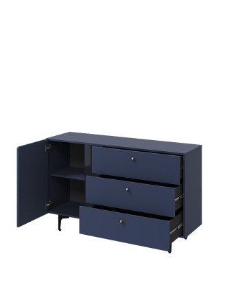 Commode en bois clair avec 1 porte et 3 tiroirs, Coloris Small CS 04, Bleu marine mat / Noir, L138xl41xH84 cm Venez découvrir notre 