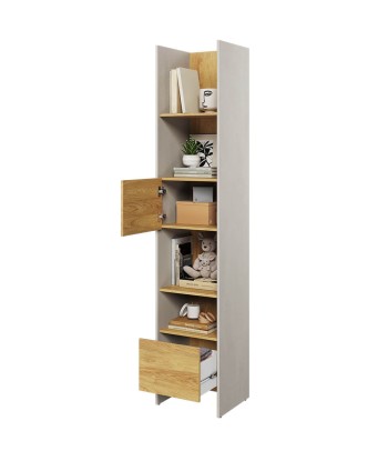 Bibliothèque en bois avec 1 porte et 1 tiroir, pour enfants et jeunes, Teen Flex TF02, Gris / Naturel, L44xW40xH218 cm Pour