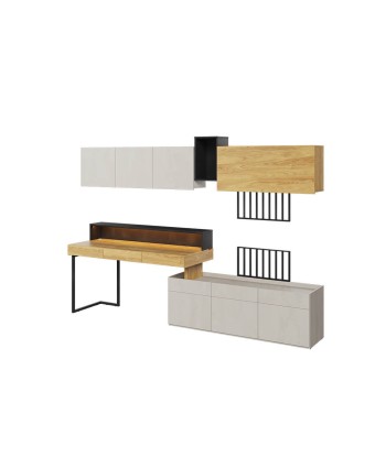 Ensemble de mobilier de bureau en bois, pour enfants et jeunes, 7 pièces, Teen Flex Set 01, Naturel / Gris / Noir rembourrage situé sous