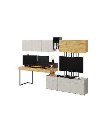 Ensemble de mobilier de bureau en bois, pour enfants et jeunes, 7 pièces, Teen Flex Set 01, Naturel / Gris / Noir rembourrage situé sous