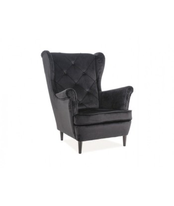 Fauteuil fixe tapissé de tissu et pieds en bois Lady Velvet Noir, l75xA85xH101 cm sur le site 