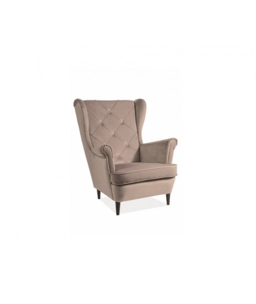 Fauteuil fixe tapissé de tissu et pieds en bois Lady Velvet Beige / Wengé, l75xA85xH101 cm le concept de la Pate a emporter 