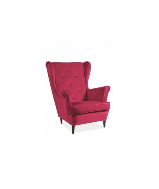 Fauteuil fixe tapissé de tissu et pieds en bois Lady Velvet Bordeaux / Wenge, l75xA85xH101 cm basket pas cher