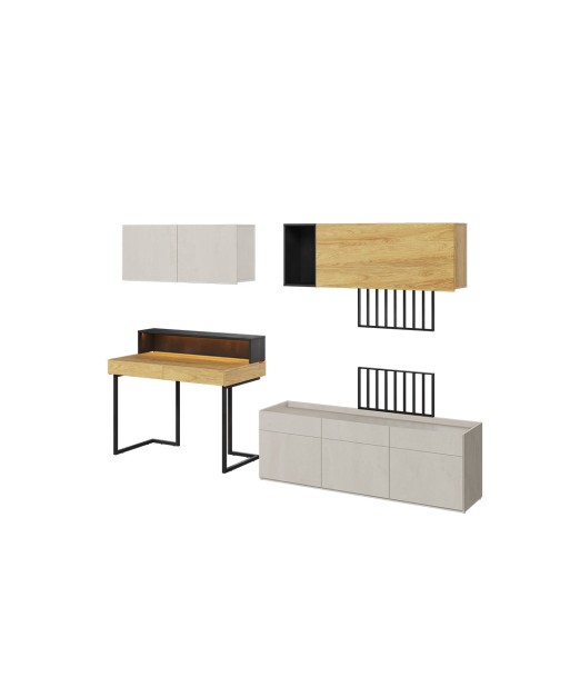 Ensemble de mobilier de bureau en bois, pour enfants et jeunes, 7 pièces, Teen Flex Set 09B Simple Small, Naturel / Gris / Noir s'inspire de l'anatomie humaine