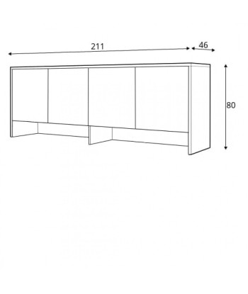 Armoire suspendue à 4 portes, en bois, BC10 Medium Horizontal, Blanc Brillant L211xW46xH80 cm Véritable concentré