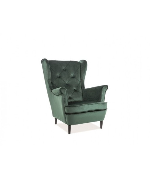 Fauteuil fixe tapissé de tissu et pieds en bois Lady Velvet Vert, l75xA85xH101 cm Livraison rapide