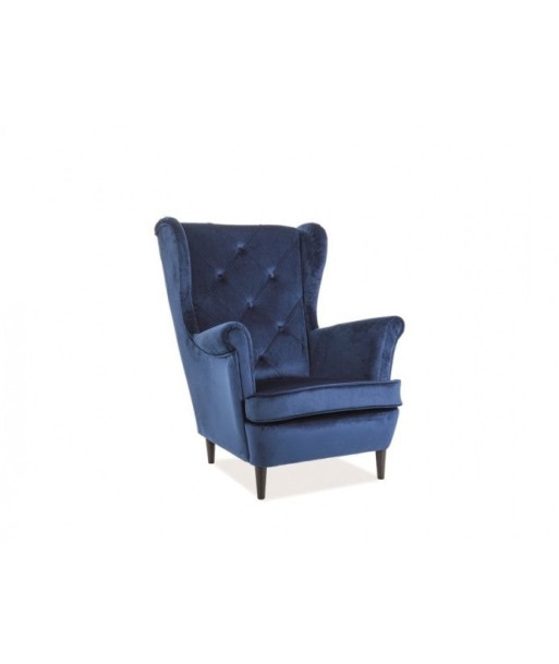 Fauteuil fixe tapissé de tissu et pieds en bois Lady Velvet Bleu foncé, l75xA85xH101 cm le des métaux précieux