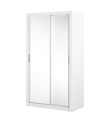 Armoire en bois clair, avec 2 portes coulissantes et Arti 19 Double miroir, Blanc Mat, L120xP60xH215 cm les muscles