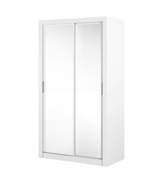 Armoire en bois clair, avec 2 portes coulissantes et Arti 19 Double miroir, Blanc Mat, L120xP60xH215 cm les muscles