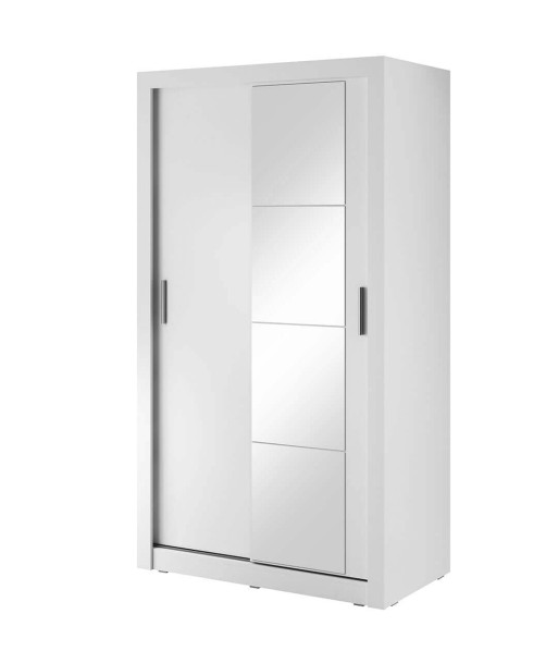 Armoire en bois clair, avec 2 portes coulissantes et miroir Arti 06, Blanc Mat, L120xP60xH215 cm chez Cornerstreet bien 