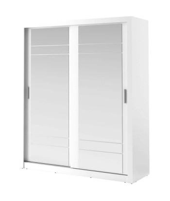 Armoire en bois clair, avec 2 portes coulissantes et miroir Arti 08, Blanc Mat, L203xP60xH215 cm pour bénéficier 