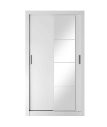 Armoire en bois clair, avec 2 portes coulissantes et miroir Arti 06, Blanc Mat, L120xP60xH215 cm chez Cornerstreet bien 