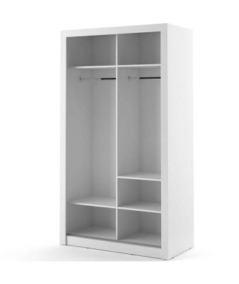 Armoire en bois clair, avec 2 portes coulissantes et miroir Arti 06, Blanc Mat, L120xP60xH215 cm chez Cornerstreet bien 