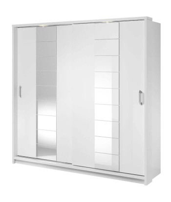 Armoire en bois clair, avec 2 portes coulissantes et miroir Arti 14, Blanc Mat, L220xL63xH215 cm en ligne des produits 