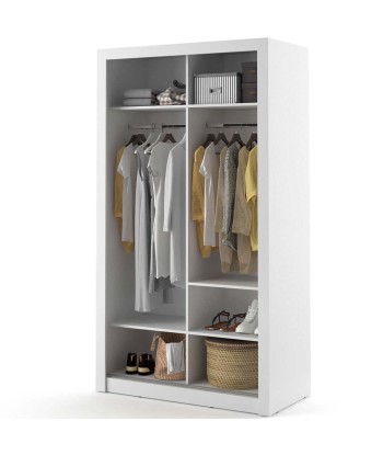 Armoire en bois clair, avec 2 portes coulissantes et miroir Arti 06, Blanc Mat, L120xP60xH215 cm chez Cornerstreet bien 