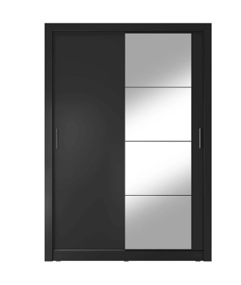 Armoire en bois clair, avec 2 portes coulissantes et miroir Arti 04, Noir Mat, L150xP60xH215 cm les ligaments