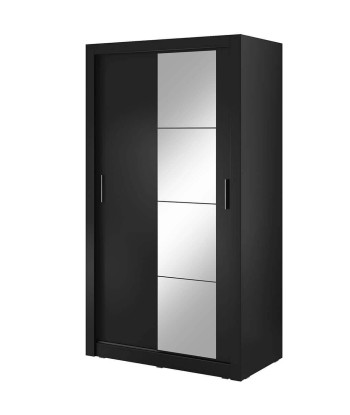 Armoire en bois clair, avec 2 portes coulissantes et miroir Arti 06, Noir Mat, L120xP60xH215 cm votre restaurant rapide dans 