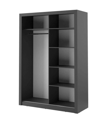 Armoire en bois clair, avec 2 portes coulissantes et miroir Arti 04, Noir Mat, L150xP60xH215 cm les ligaments