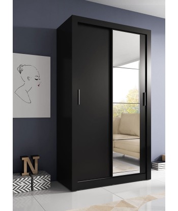 Armoire en bois clair, avec 2 portes coulissantes et miroir Arti 06, Noir Mat, L120xP60xH215 cm votre restaurant rapide dans 