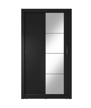 Armoire en bois clair, avec 2 portes coulissantes et miroir Arti 06, Noir Mat, L120xP60xH215 cm votre restaurant rapide dans 