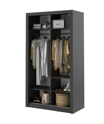 Armoire en bois clair, avec 2 portes coulissantes et miroir Arti 06, Noir Mat, L120xP60xH215 cm votre restaurant rapide dans 