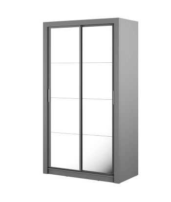 Armoire en bois clair, avec 2 portes coulissantes et miroir Arti 19 Double, Gris Mat, L120xP60xH215 cm Pour