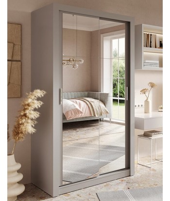 Armoire en bois clair, avec 2 portes coulissantes et miroir Arti 19 Double, Gris Mat, L120xP60xH215 cm Pour