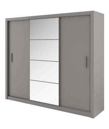 Armoire en bois clair avec 3 portes coulissantes et miroir Idea 01, Gris Mat, L250xP60xH215 cm vous aussi creer 