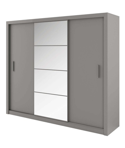 Armoire en bois clair avec 3 portes coulissantes et miroir Idea 01, Gris Mat, L250xP60xH215 cm vous aussi creer 