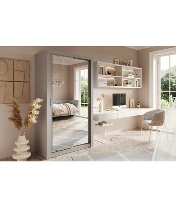 Armoire en bois clair, avec 2 portes coulissantes et miroir Arti 19 Double, Gris Mat, L120xP60xH215 cm Pour