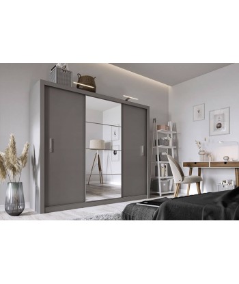 Armoire en bois clair avec 3 portes coulissantes et miroir Idea 01, Gris Mat, L250xP60xH215 cm vous aussi creer 