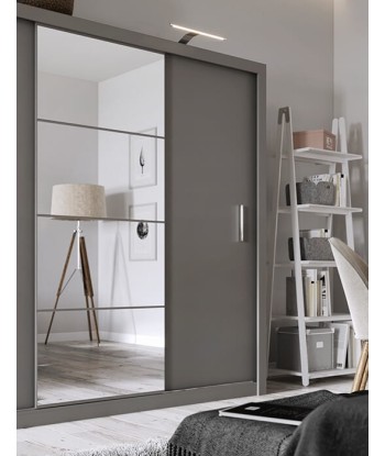 Armoire en bois clair avec 3 portes coulissantes et miroir Idea 01, Gris Mat, L250xP60xH215 cm vous aussi creer 