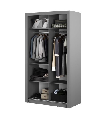 Armoire en bois clair, avec 2 portes coulissantes et miroir Arti 19 Double, Gris Mat, L120xP60xH215 cm Pour