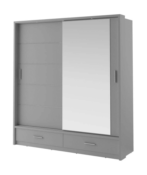 Armoire en bois clair, avec 2 portes coulissantes, 2 tiroirs et miroir Arti 05, Gris Mat, L200xL63xH215 cm la chaussure